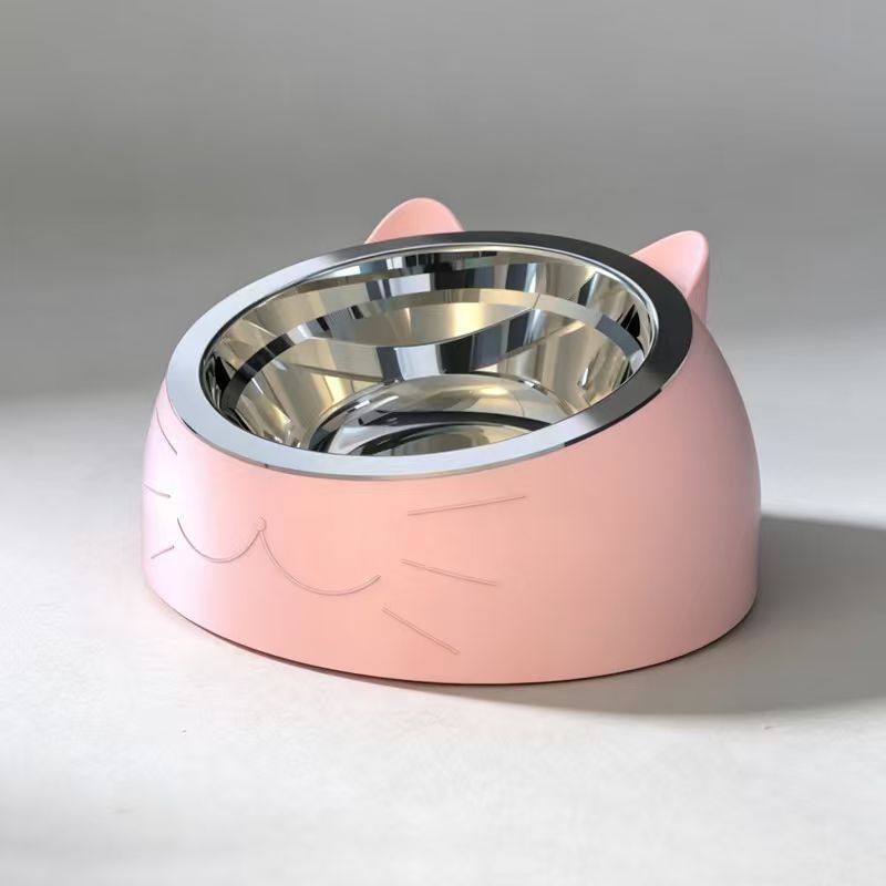 Stainless Steel Pet Food Bowl with Slanted Opening and Non-Slip Silicone Base, 100ml