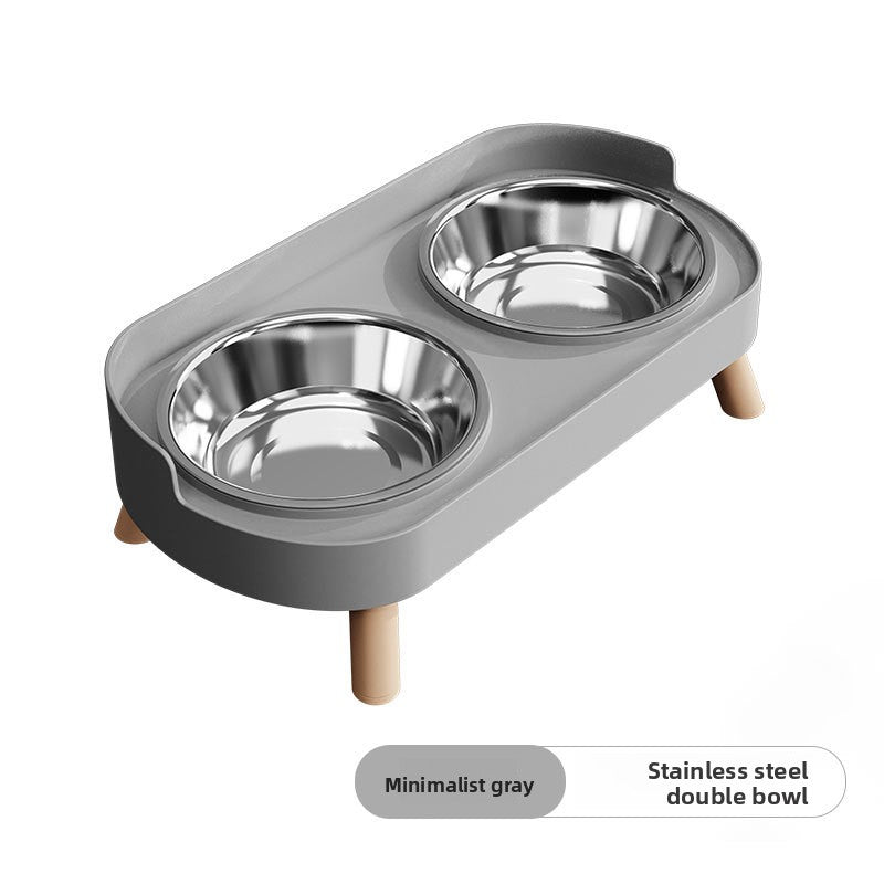 Anti-Spill Double Pet Bowl in Stainless Steel, Plastic or Ceramic with Raised Stand