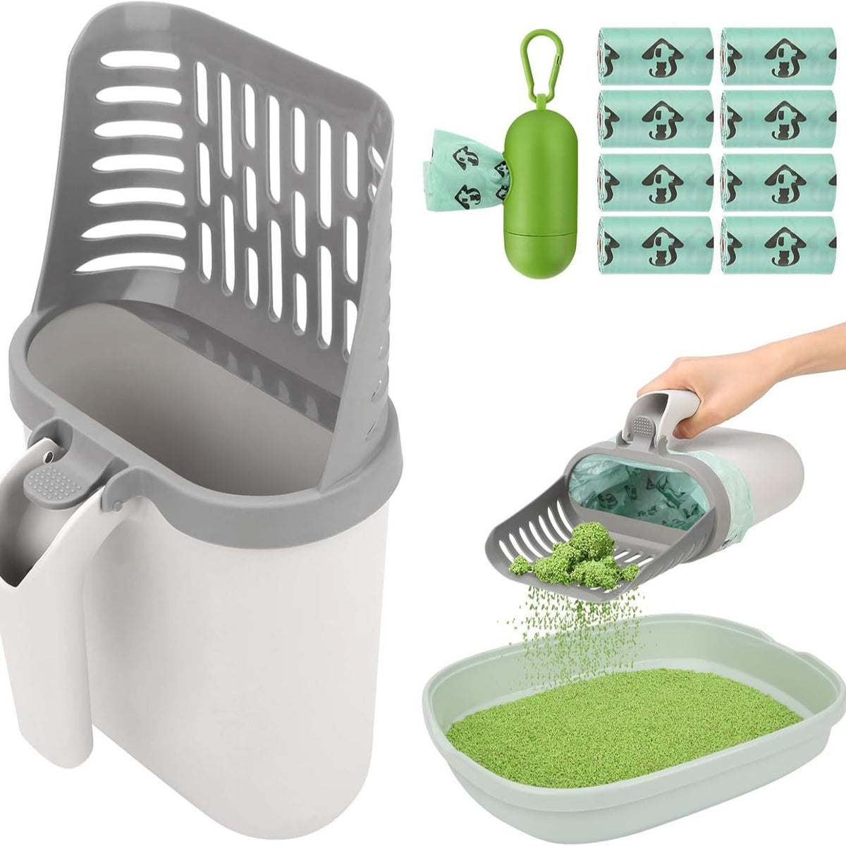 Large Capacity Cat Litter Shovel with Guard and Bag Storage