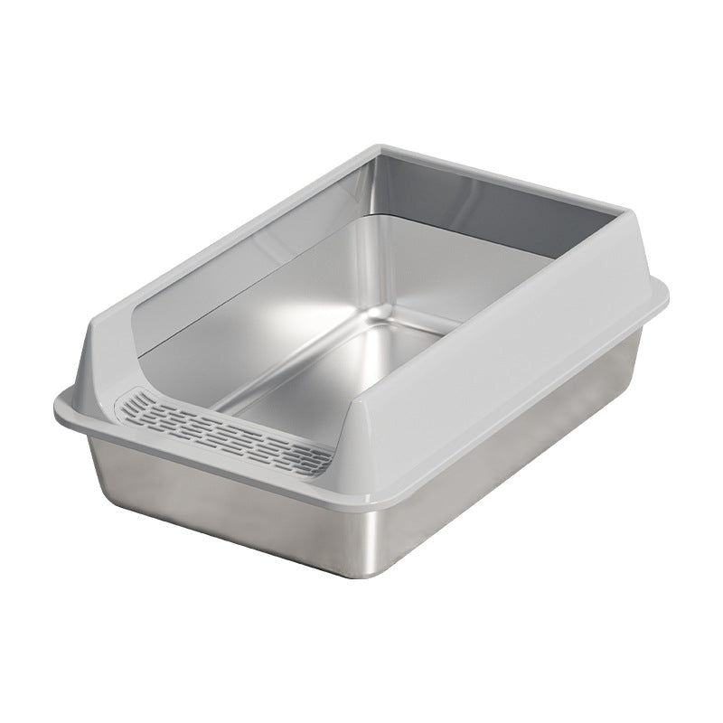 Stainless Steel Top Entry Cat Litter Box with Lid, Semi-Enclosed
