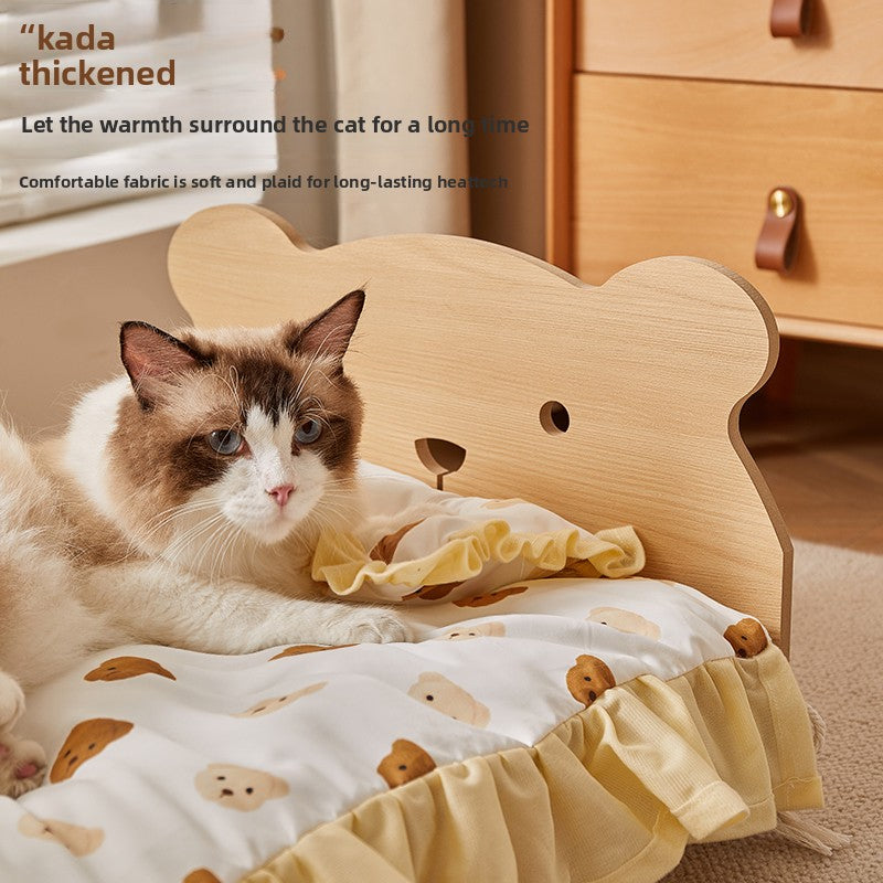Removable washable pet bed with cute print, alternative angle view