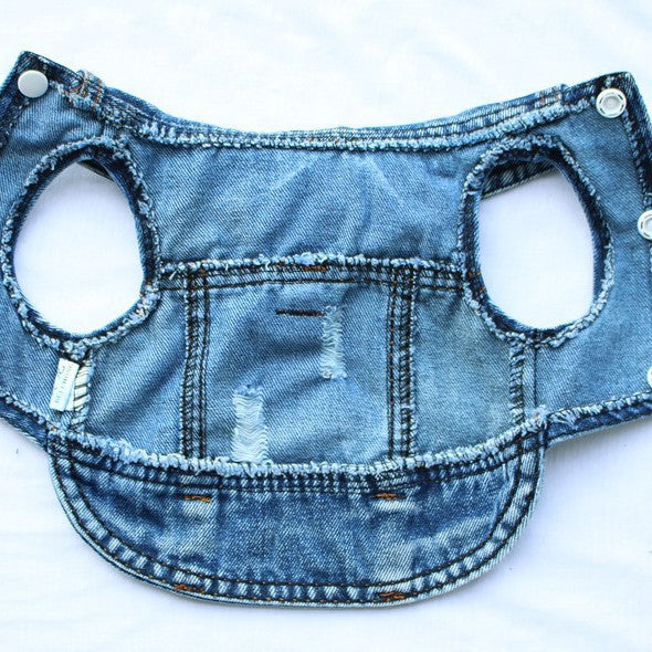 Distressed denim dog vest with lead hole, available in 2 colours, image 3