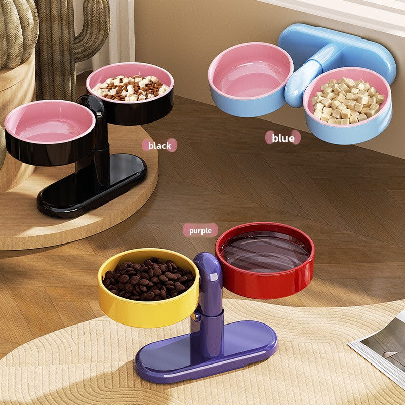 Height-adjustable raised cat food bowl, alternative angle view