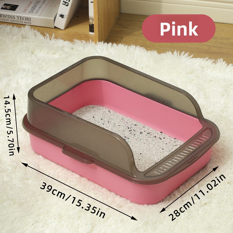 Large Semi-Enclosed Cat Litter Box with Scoop and High Splash Guard