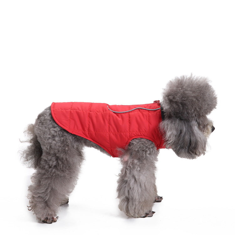Windproof hooded dog jacket with zip front in Orange Style B, front view