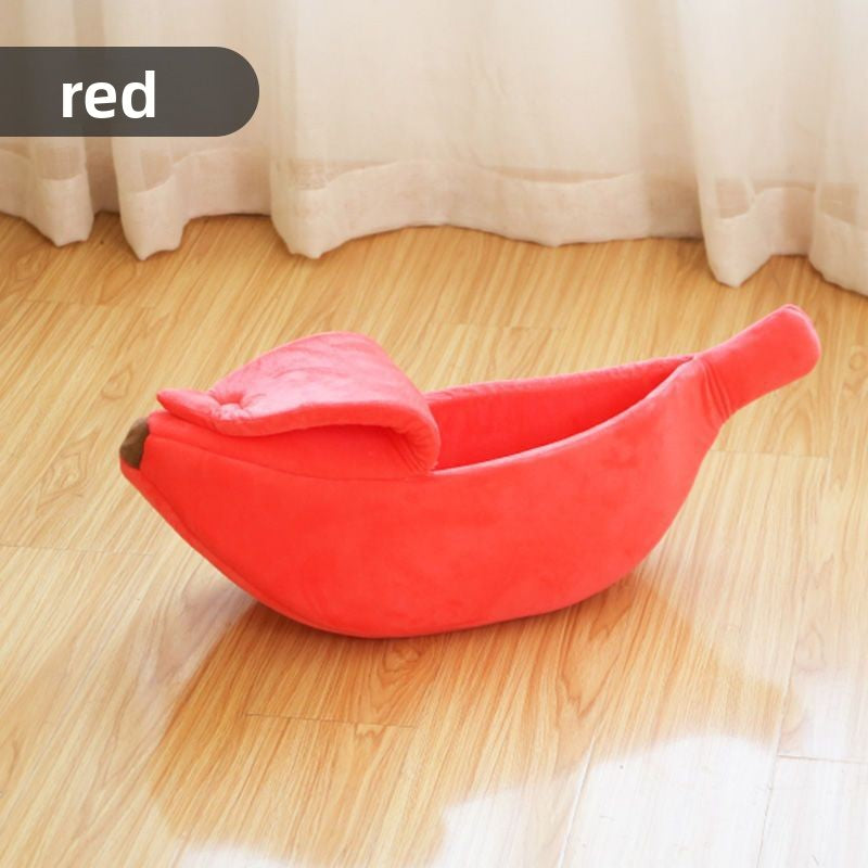Banana shaped cat bed with soft blanket, product image 12