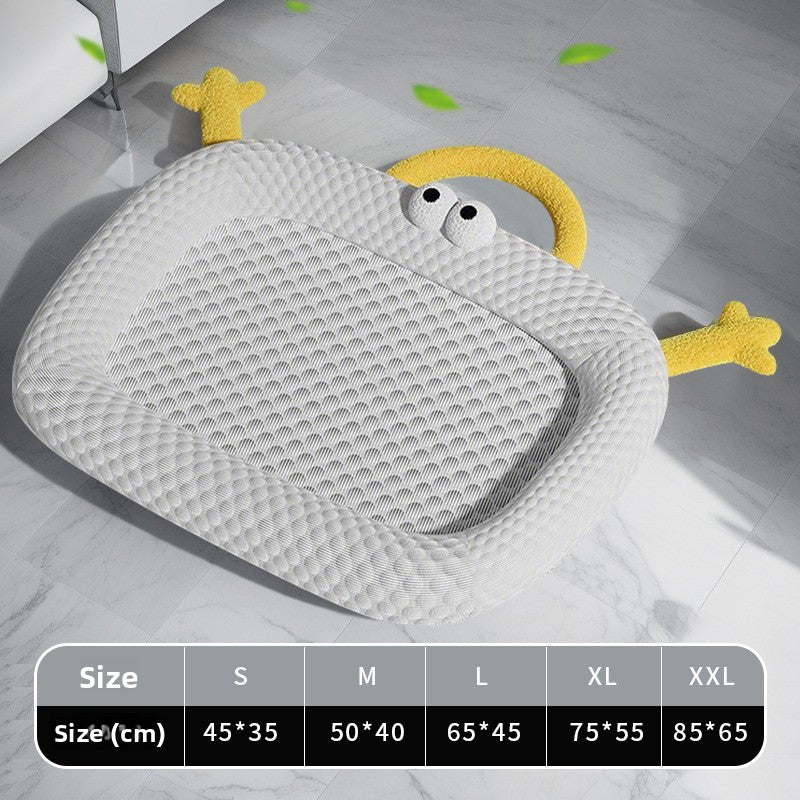 Grey gel cooling mat used in a dog kennel