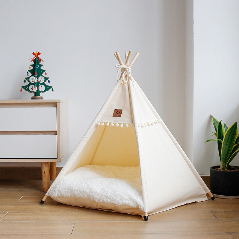 Canvas pet teepee tent with cushion for cats and dogs, view 1