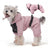 Small dog in a rose pink hooded four leg winter jacket