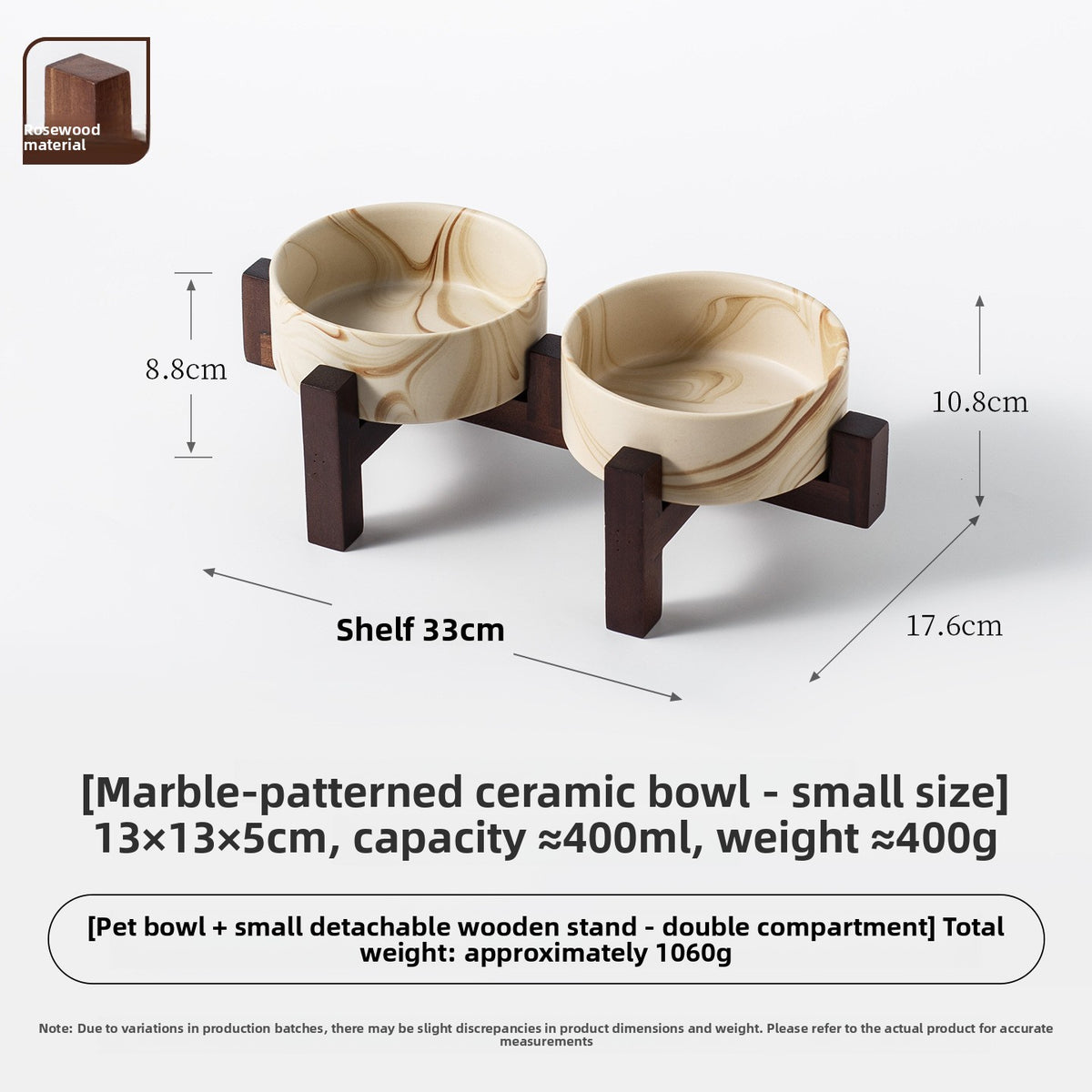 Marble Pattern Ceramic Pet Bowl with Acacia Wood Stand in Water or Slow Feeder Style