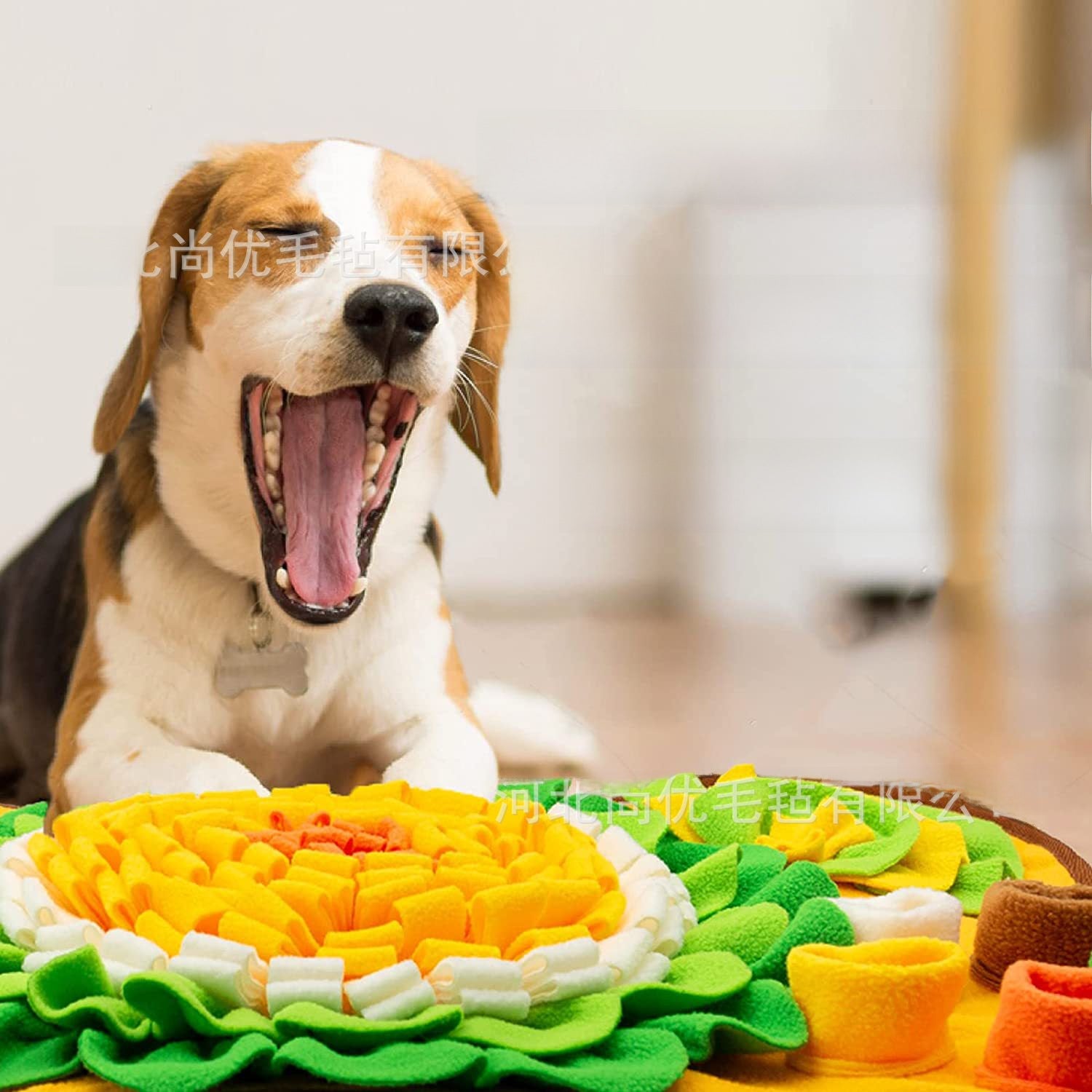 Puzzle snuffle mat used for slow feeding hungry dogs