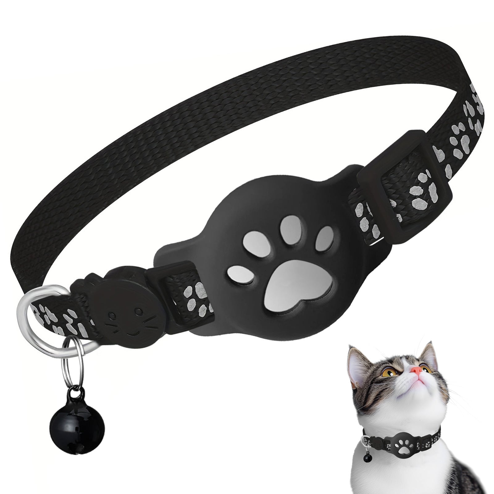 Reflective breakaway cat collar with silicone AirTag case, tag not included, product image 1