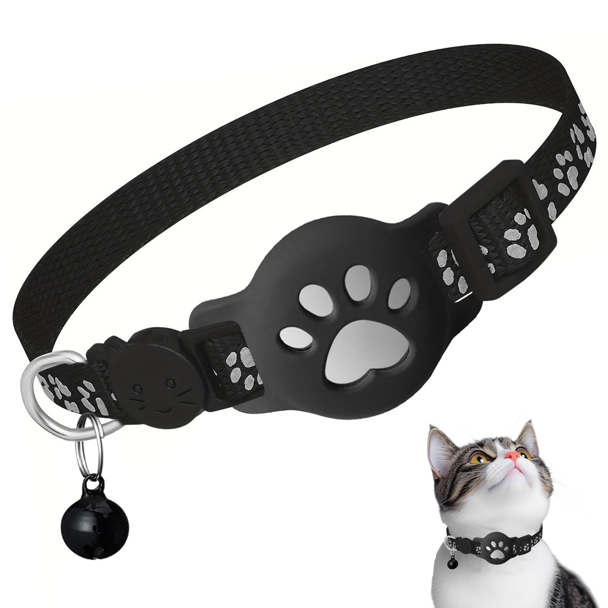 Reflective breakaway cat collar with silicone AirTag case, tag not included, product image 1