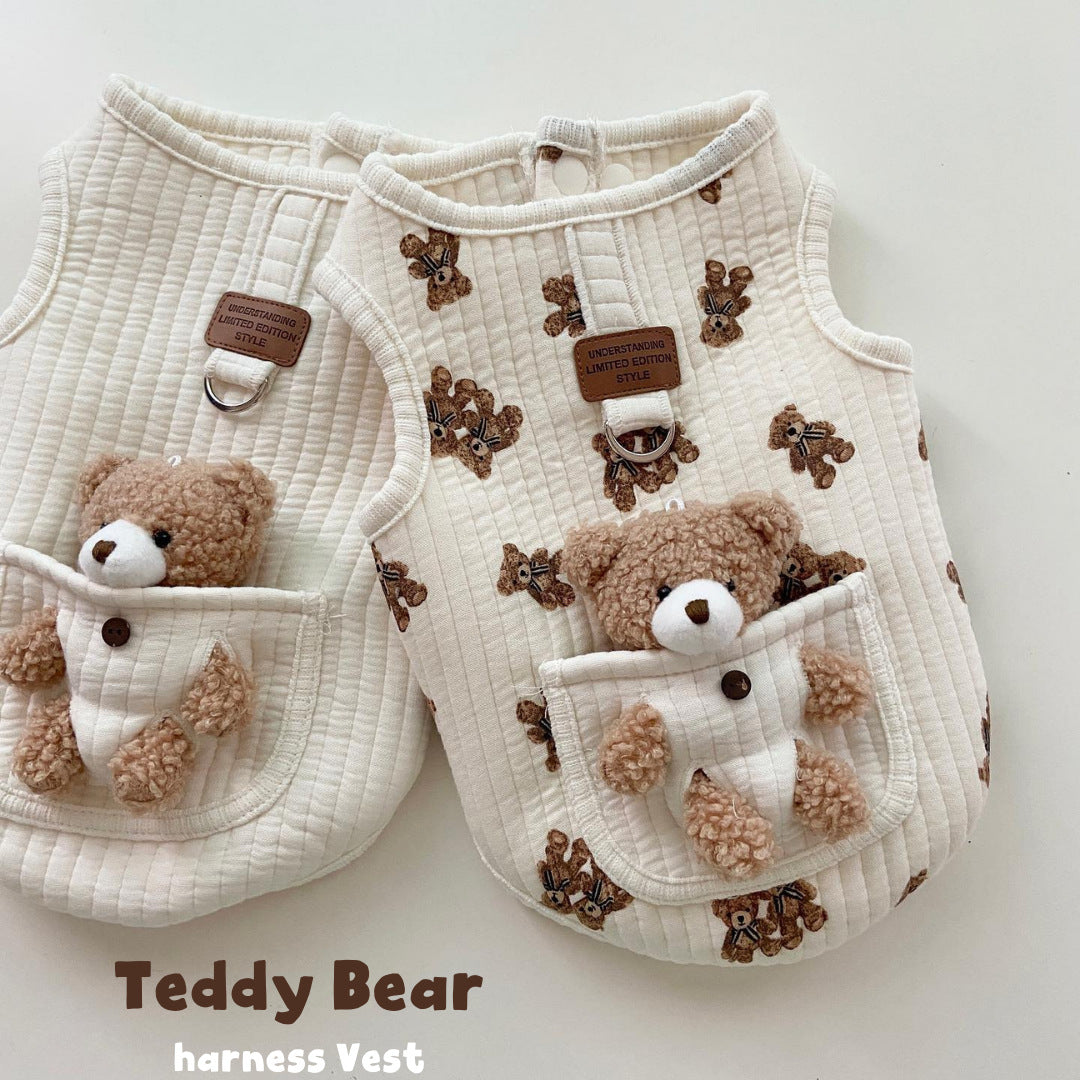 Quilted cotton dog vest harness with detachable plush teddy bear, product image 5