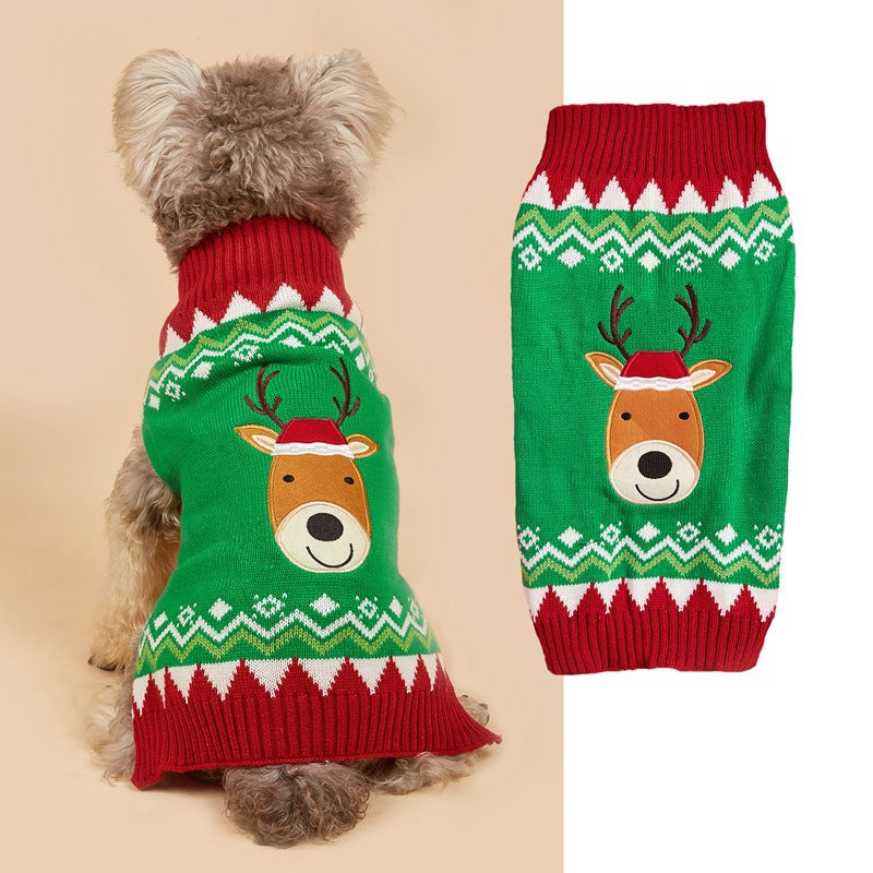 Christmas knitted pet jumper with festive design in Red Star Tree, side view