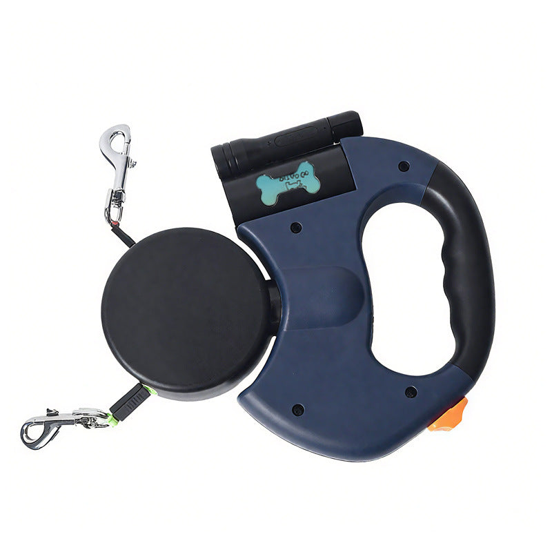Blue retractable dog lead handle with waste bag roll attached