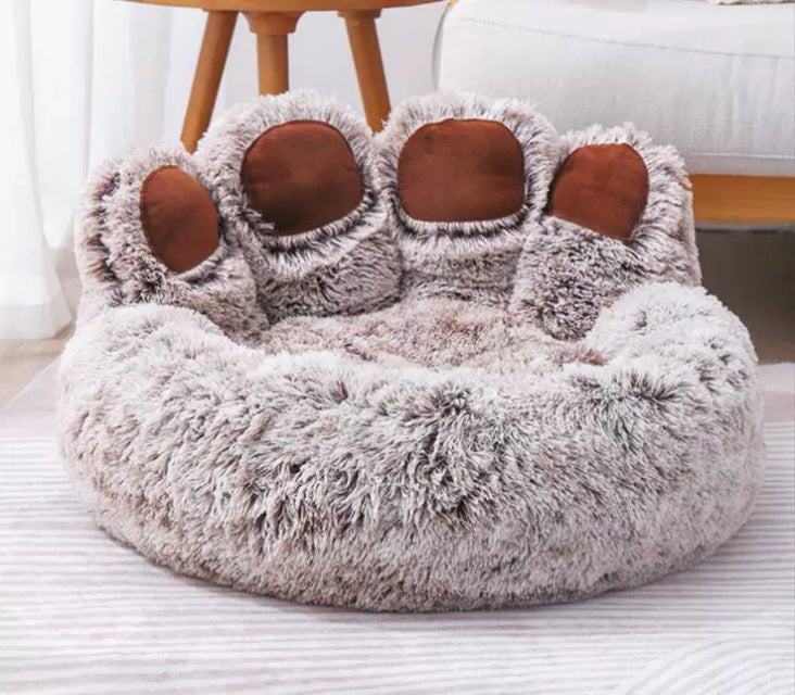Bear Paw Shaped Pet Sofa Bed, Long Plush Nest for Cats and Dogs