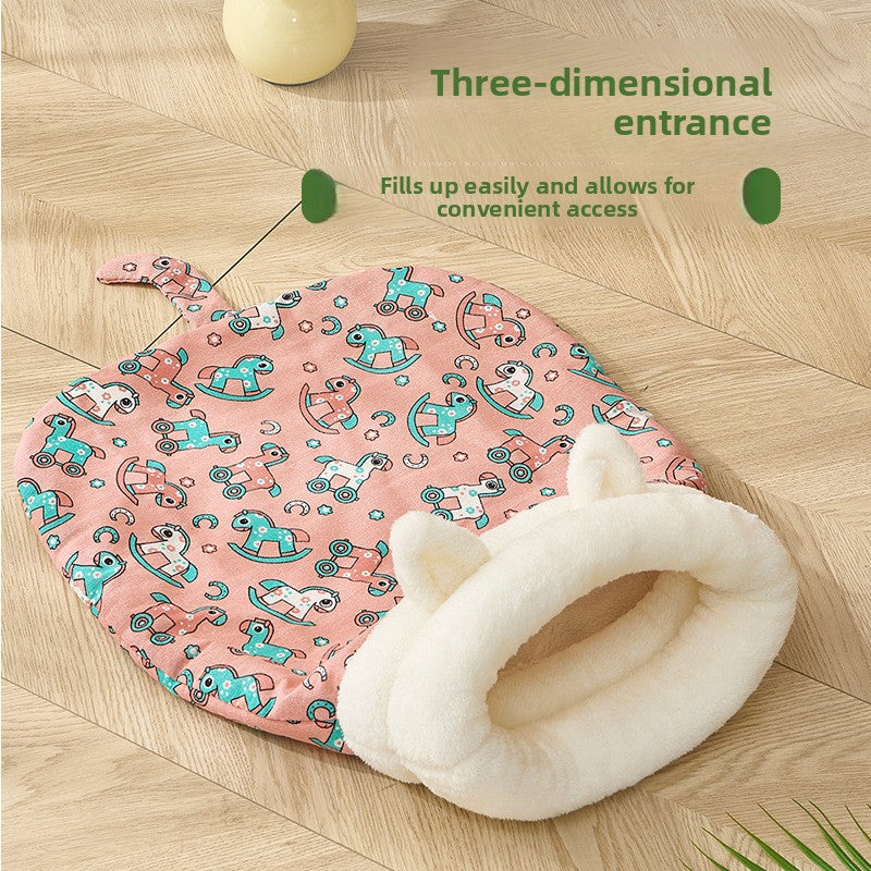 Semi-enclosed cat sleeping bag bed with fun animal print, product image 4