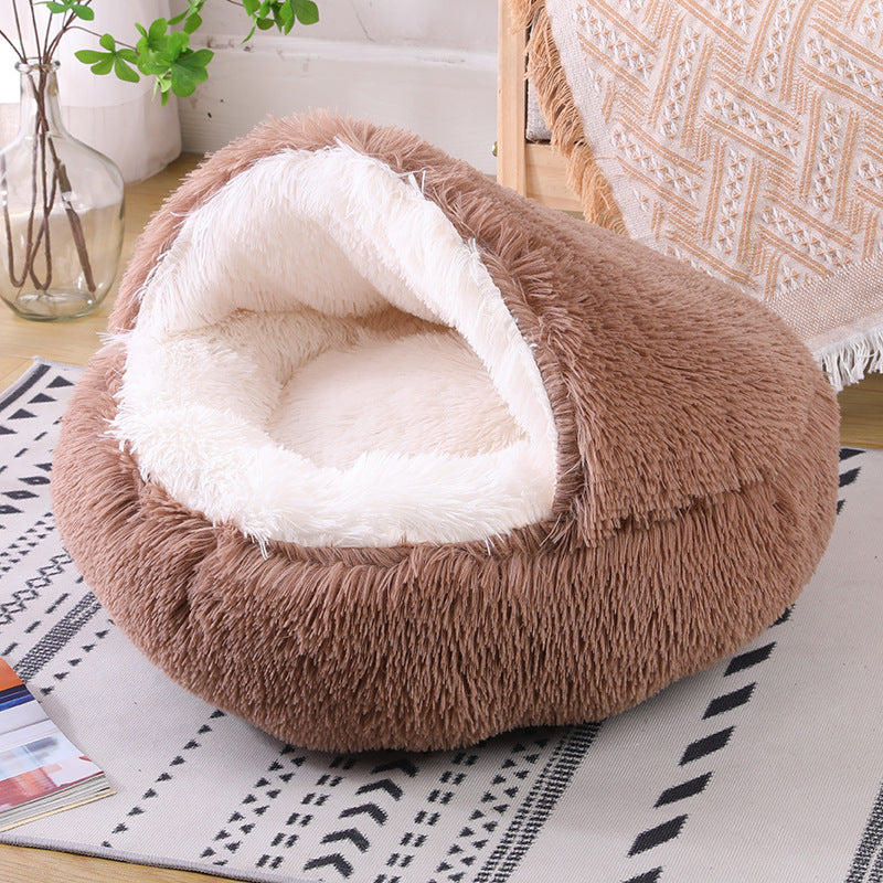 Winter Semi-Enclosed Cat Bed, 2-in-1 Warm Cave and Cushion
