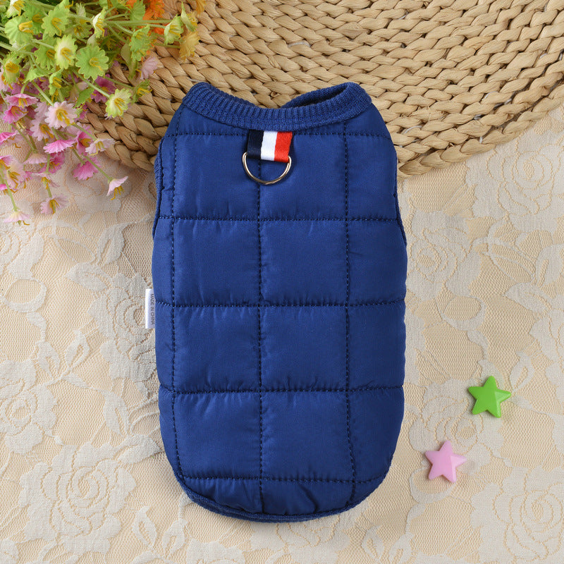 Simple padded cotton coat for small dogs and cats in Blue, material detail