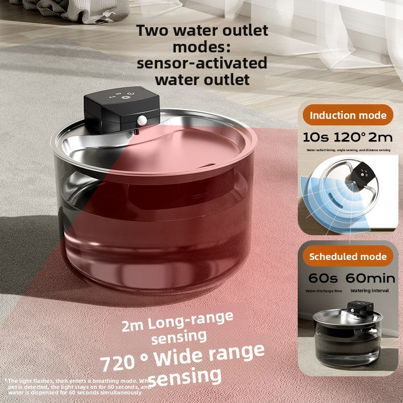 Cordless 3L Stainless Steel Cat Water Fountain with Infrared Sensor and Filter