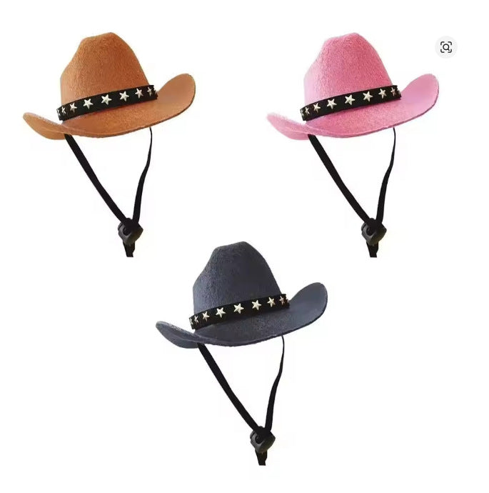 Western felt cowboy hat for small dogs and cats, close-up detail