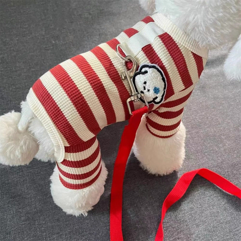 Striped four leg dog top with lead ring, available in 2 colours, image 2