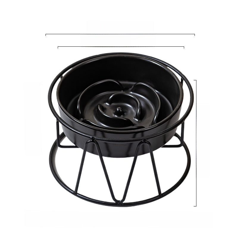 Ceramic Slow Feeding Pet Bowl with Small Flower Design and Optional Iron Stand