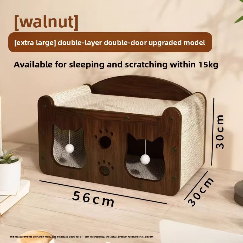 Two tier cardboard cat house with scratching board and play balls, view 13 of 14