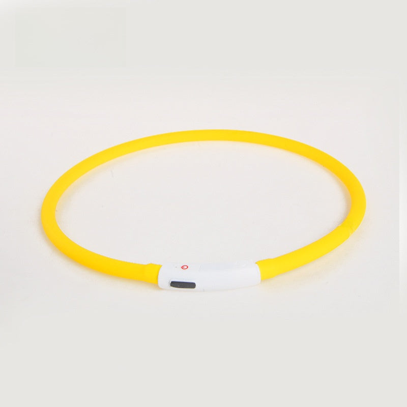 Rechargeable LED silicone dog collar in White, close-up detail
