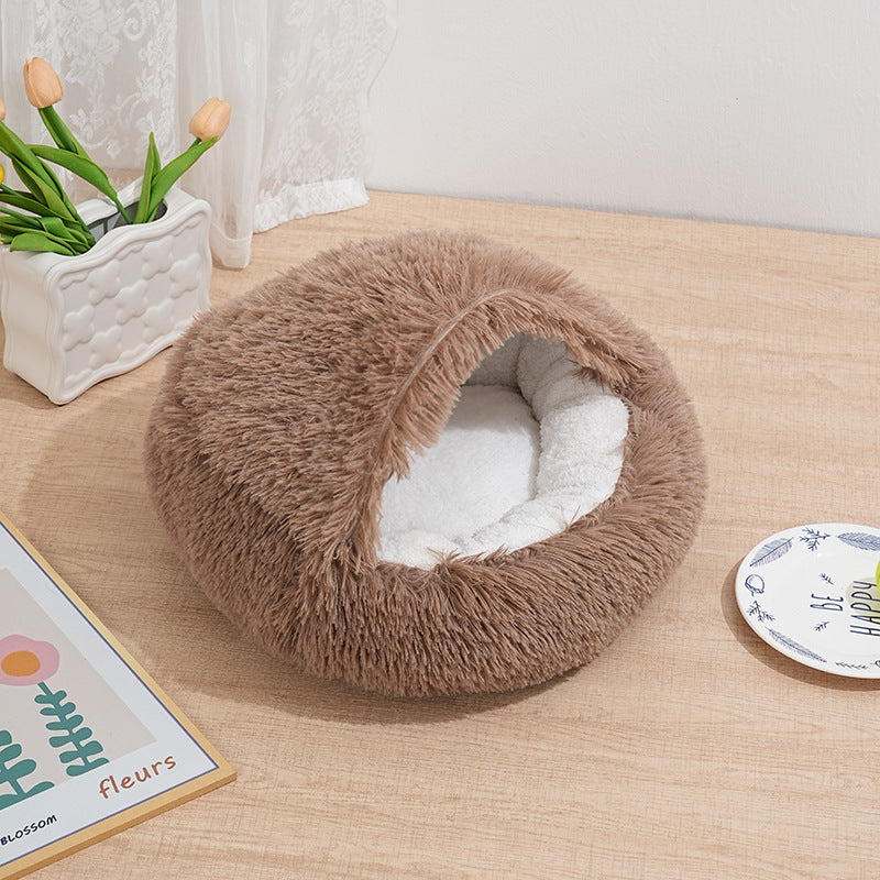Semi-enclosed shell cat bed with plush lining, detail photo 11