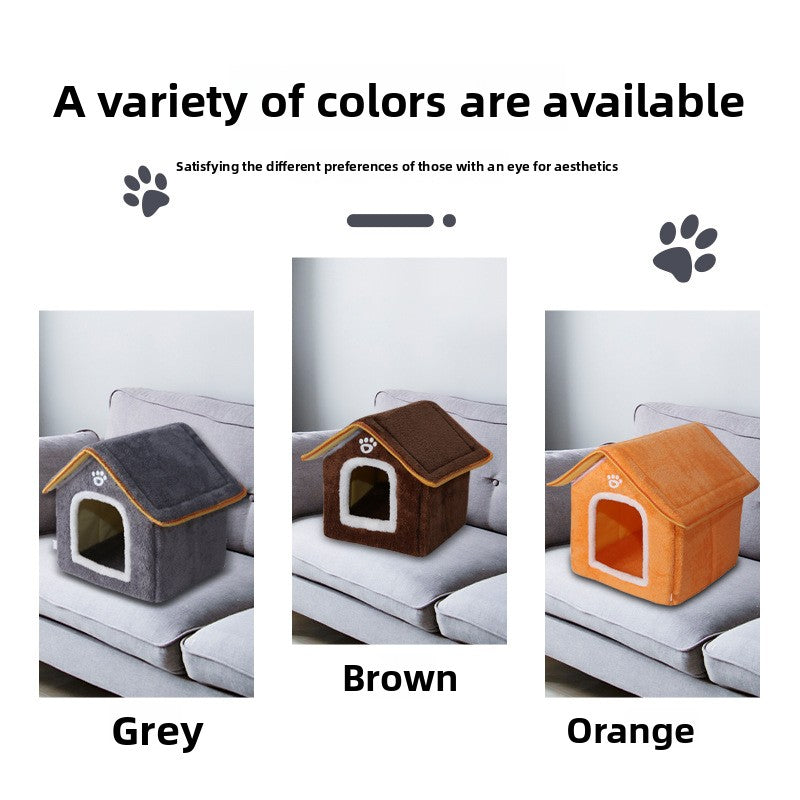 Grey enclosed cat cave bed with removable washable cover