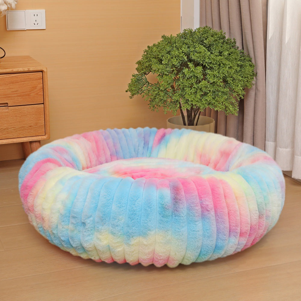 Plush Round Faux Fur Pet Nest for Cats and Small Dogs, Warm Winter Bed, 40-50cm