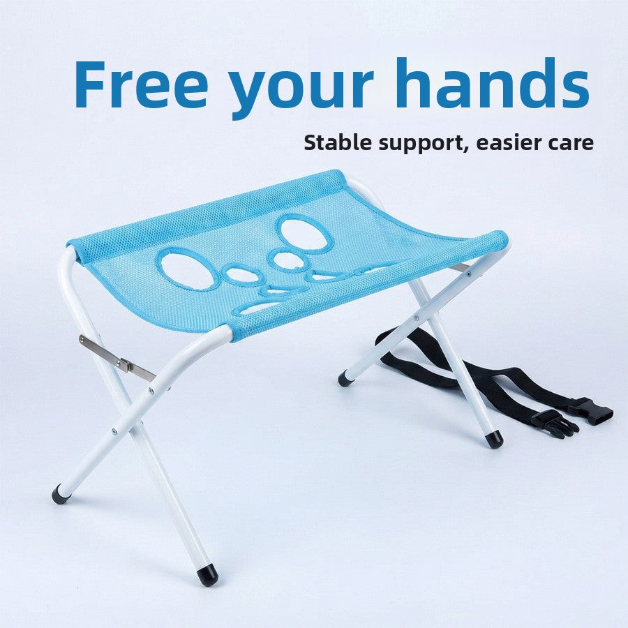 Foldable metal pet bathing rack in sky blue with non-slip surface