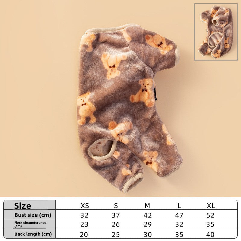 Flannel bear hoodie onesie for dogs and cats in Brown, material detail