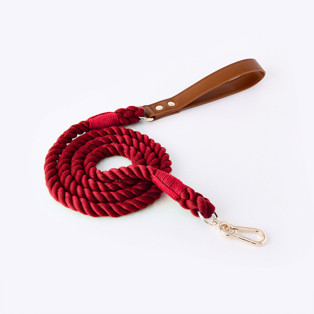Braided cotton rope dog lead or collar in 25 colour options