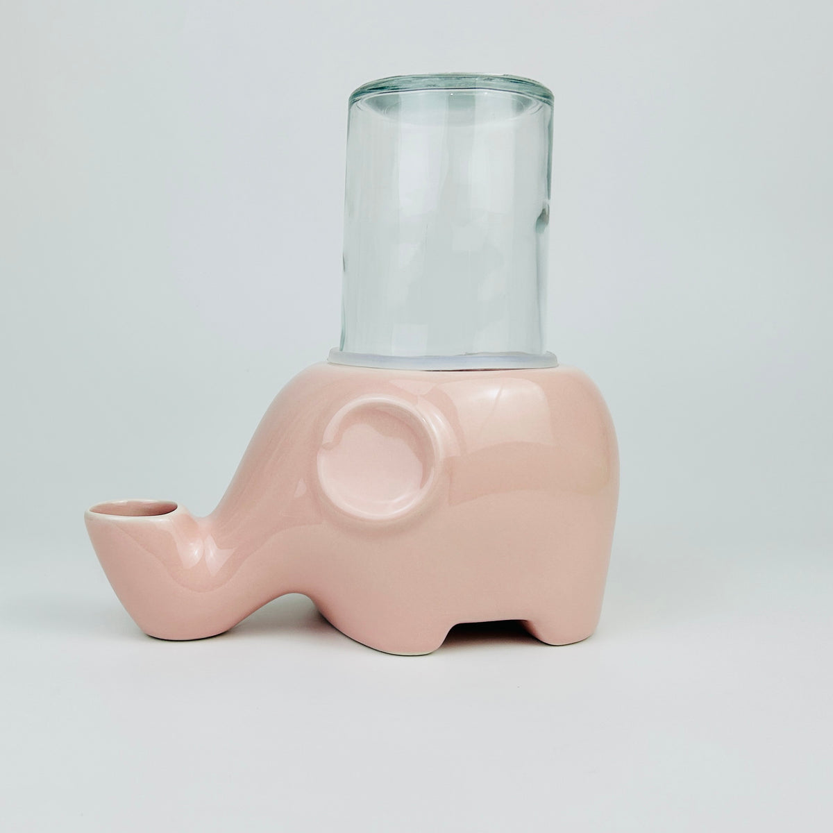 Ceramic Elephant Cat Water Dispenser with Glass Bottle and No-Wet Chin Design