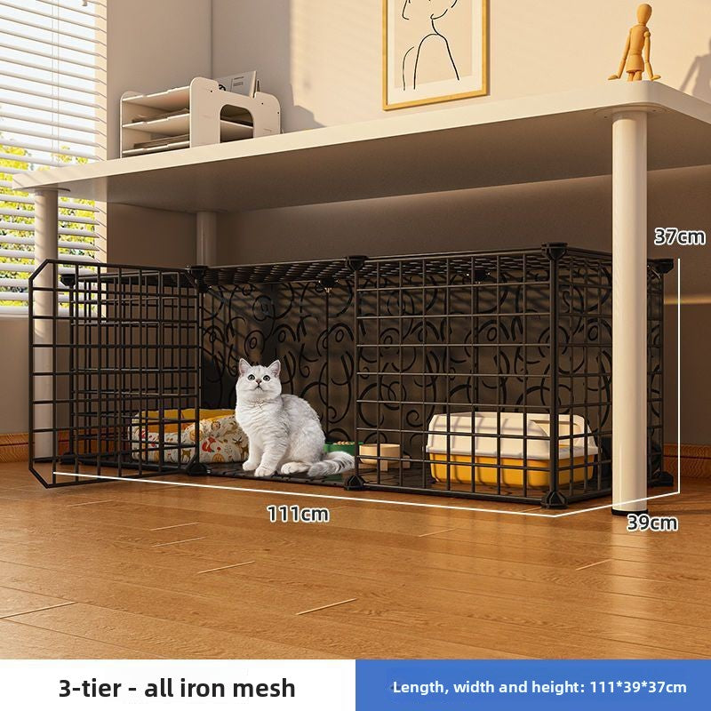 Indoor plastic cat cage with litter area and cat bed, view 21
