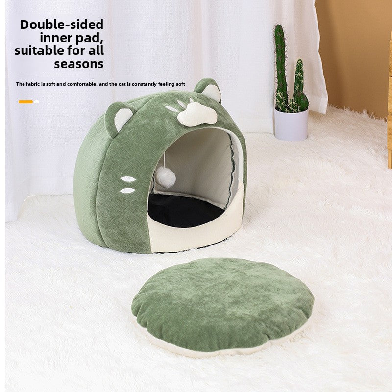 Egg shaped cloud pet nest in soft green cloth, product image 2