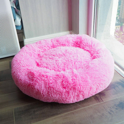 Round velvet cat bed mat for winter in Pale Pink, size 40cm