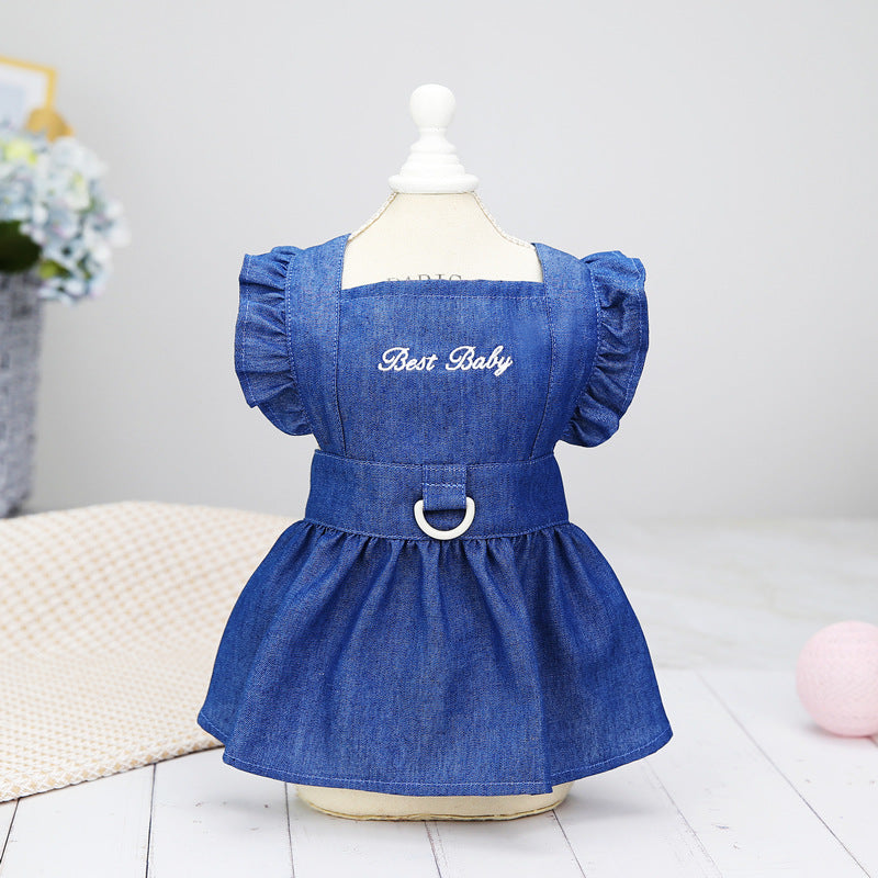Embroidered cotton denim dress for small dogs, available in 2 colours, image 8