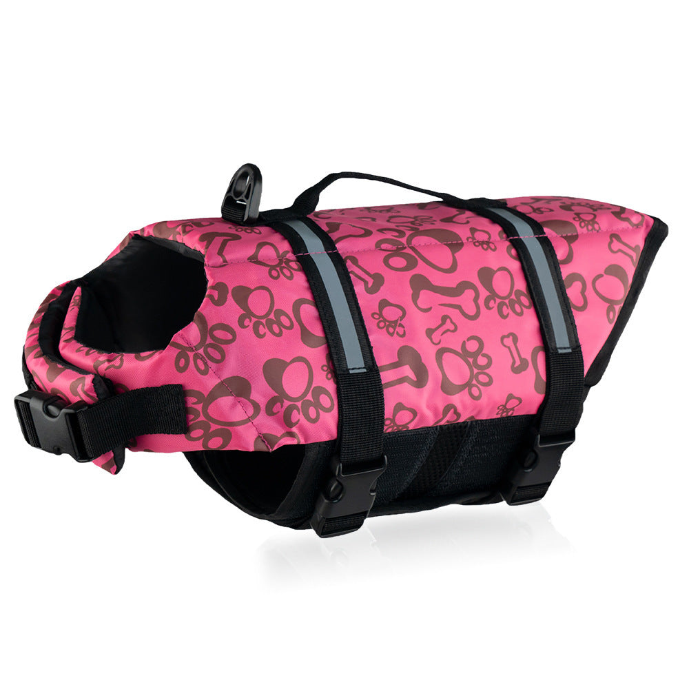 Dog life jacket swim vest with adjustable straps in floral print, view 19