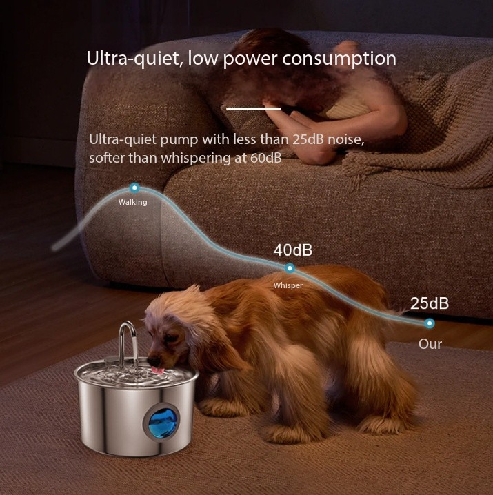 Stainless Steel Pet Water Fountain 3.2L with Filters, USB Powered