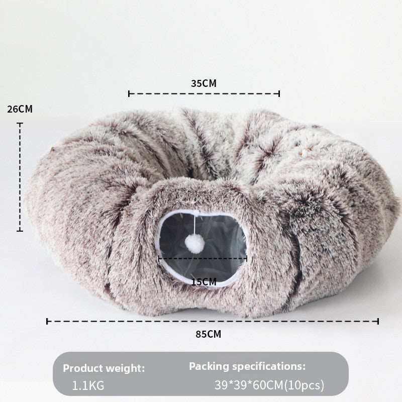 Plush PV fleece cat tunnel nest with removable cushion, view 3