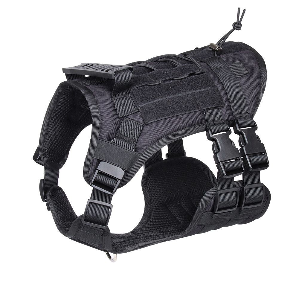 Black tactical harness for medium and large dogs with buckles