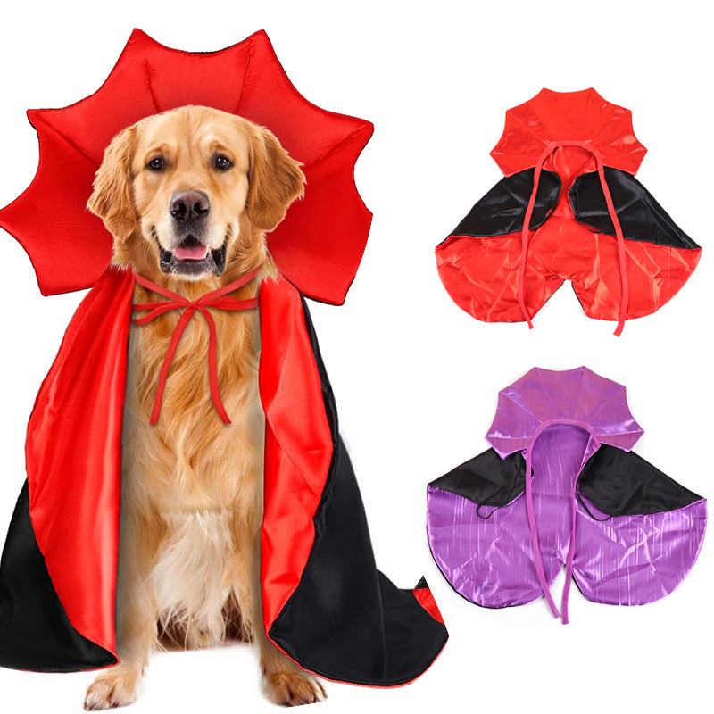 Cat wearing a black and red vampire cloak