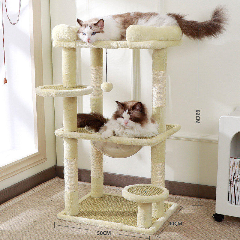 Two-tier oval sisal cat nest and climbing frame, further angle view