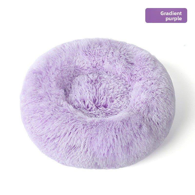 Plush round padded dog and cat bed in Gradient Purple
