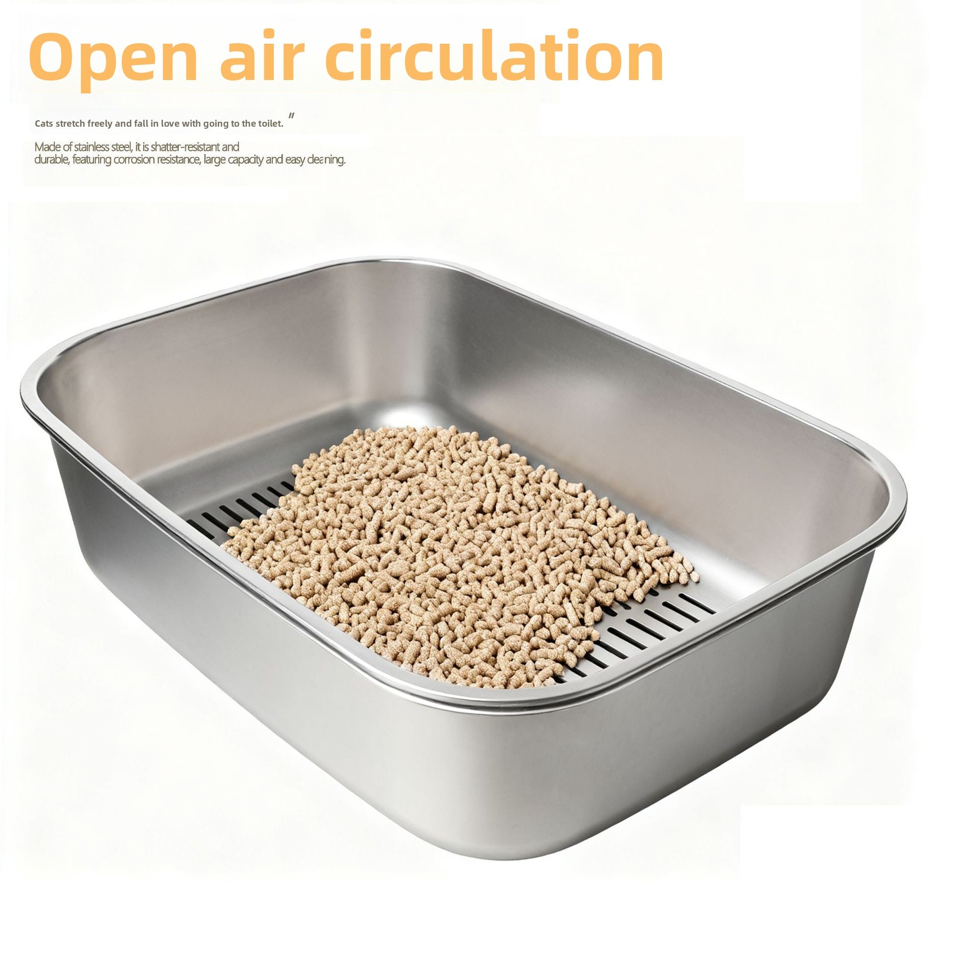 Stainless Steel Open Cat Litter Box, Oval Anti-Splash Tray