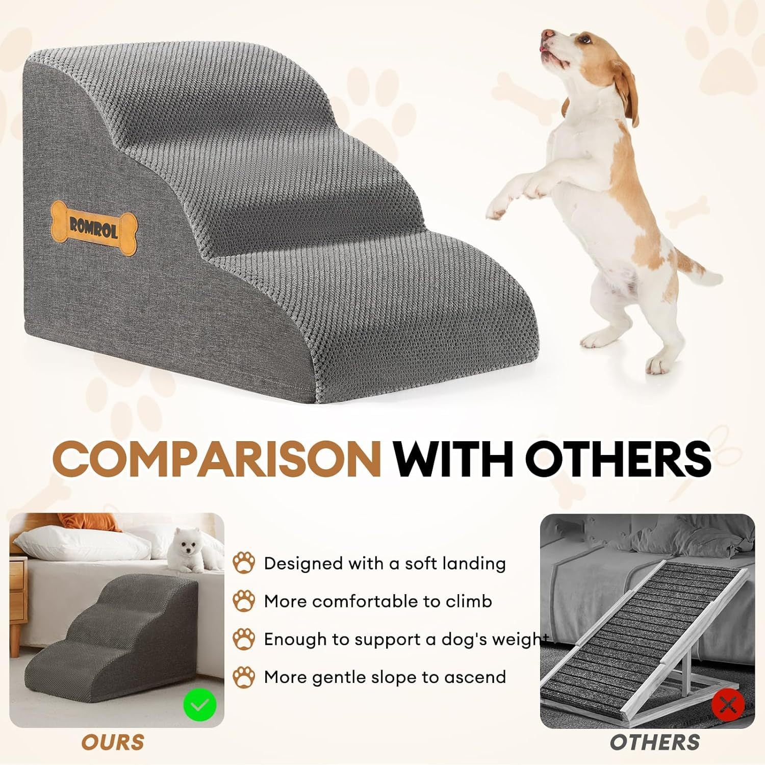 Gentle slope foam dog steps with grey cover, photo 4 of 11